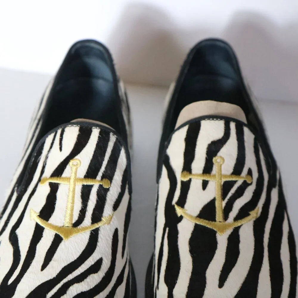 Sperry Overlook Mens Zebra Calf Hair Anchor Smoking Loafers 8‎ Slip On Party